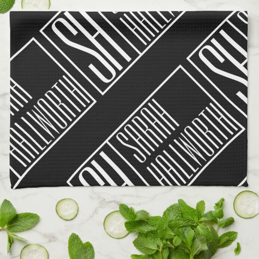 Linge De Cuisine Initiales modernes avec nom Monogram Motif (Plié)