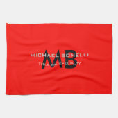 Linge De Cuisine Initiales modernes en monogramme noir rouge (Horizontal)