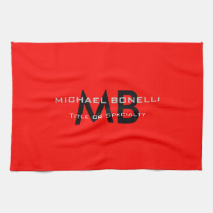 Linge De Cuisine Initiales modernes en monogramme noir rouge