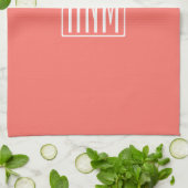 Linge De Cuisine Initiales Monogramme | Blanc Sur Corail (Plié)