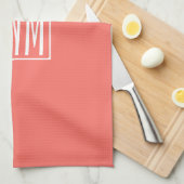 Linge De Cuisine Initiales Monogramme | Blanc Sur Corail (Quart Plié)