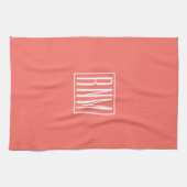 Linge De Cuisine Initiales Monogramme | Blanc Sur Corail (Horizontal)