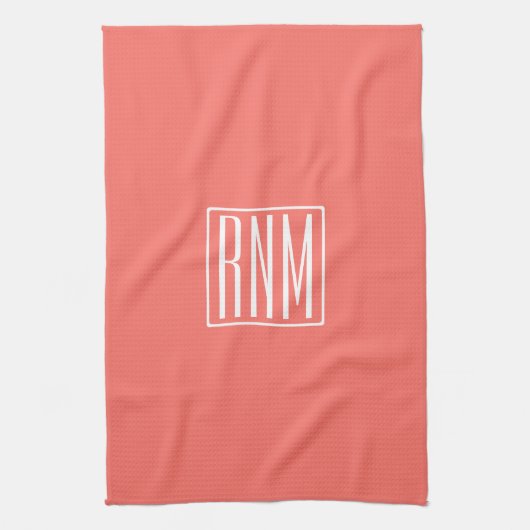 Linge De Cuisine Initiales Monogramme | Blanc Sur Corail (Vertical)