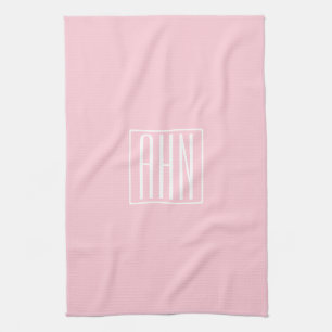 Linge De Cuisine Initiales Monogramme Blanc Sur Rose Clair