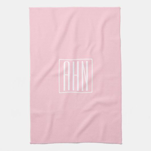 Linge De Cuisine Initiales Monogramme | Blanc Sur Rose Clair (Vertical)