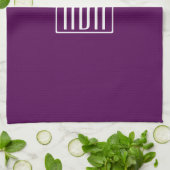 Linge De Cuisine Initiales Monogramme | Blanc Sur Violet Foncé (Plié)