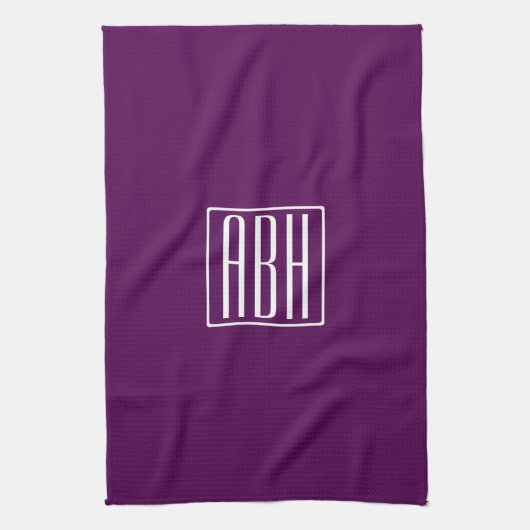 Linge De Cuisine Initiales Monogramme | Blanc Sur Violet Foncé (Vertical)