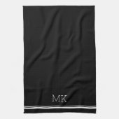 Linge De Cuisine Initiales Monogrammes Lignes minimes modernes Noir (Vertical)
