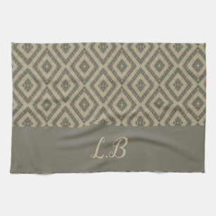 Linge De Cuisine Initiales personnalisées gris brun motif de brique