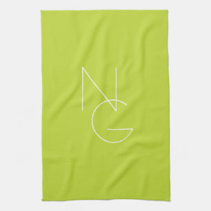 Linge De Cuisine Initiales superposées Modern 2 Vert Citron