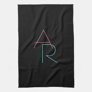 Linge De Cuisine Initiales superposées modernes Rose Turquoise No