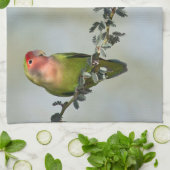 Linge De Cuisine Inséparable à visage rose sur une branche (Plié)