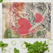 Linge De Cuisine Inséparables Heart Red Art Collage (Plié)