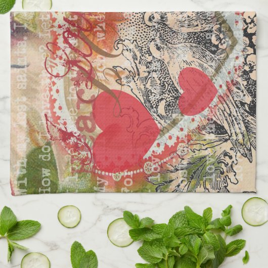 Linge De Cuisine Inséparables Heart Red Art Collage (Plié)