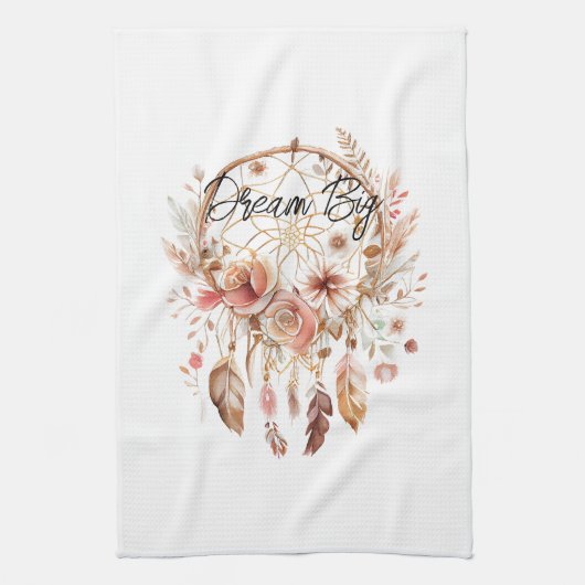 Linge De Cuisine Inspirationnel Pink Dream Catcher Boho Floral (Vertical)