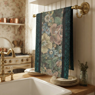 Linge De Cuisine Inspiré de l'ancien floral toile de jute et sarcel
