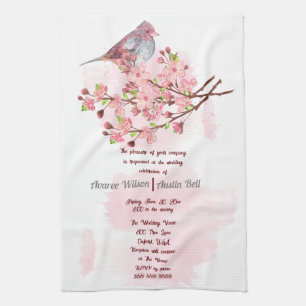 Linge De Cuisine Invitation Oiseaux rouges et fleurs de cerisiers r