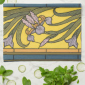 Linge De Cuisine Iris Fleur Art Nouveau Vitrail Bleu Or (Plié)