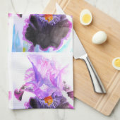 Linge De Cuisine Iris Fleurs Floral Fleur Noir Violet (Quart Plié)