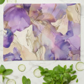 Linge De Cuisine Iris Floral Abstrait Or Blanc Violet (Plié)