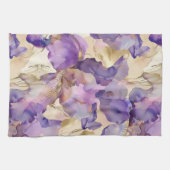 Linge De Cuisine Iris Floral Abstrait Or Blanc Violet (Horizontal)