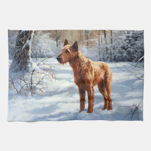 Linge De Cuisine Irish Terrier Laisser neiger Noël (Horizontal)