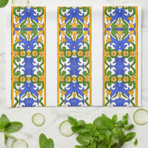 Linge De Cuisine italien, art sicilien, motif de majolica  
