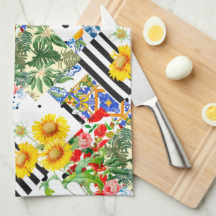 Linge De Cuisine italien, art sicilien, patchwork, Fleurs d'été   