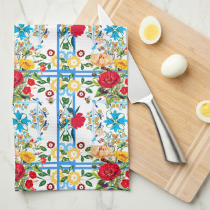 Linge De Cuisine italien, sicilien, floral, majolica motif    
