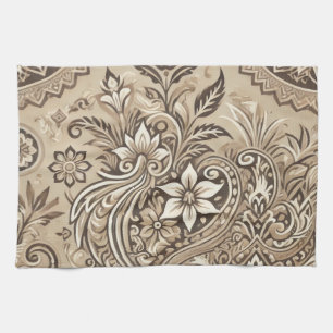 Linge De Cuisine Ivoire beige batik indonésien floral boho rustique