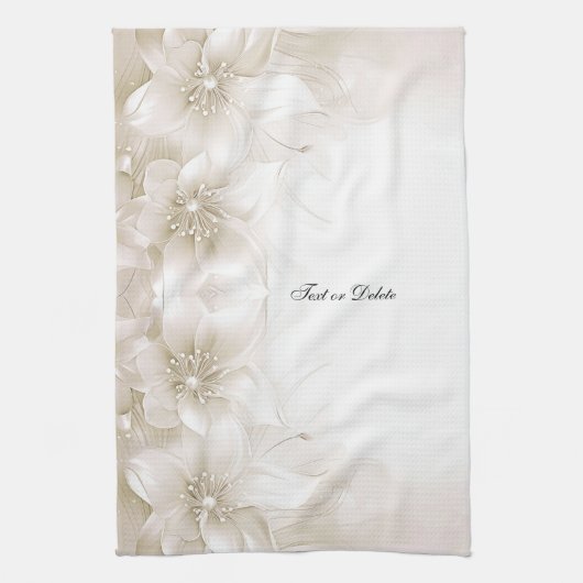 Linge De Cuisine Ivory White Flowers Kitchen Towels (Vertical)
