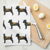 Linge De Cuisine Jack Russell Chien race Boho Floral Silhouette (Quart Plié)