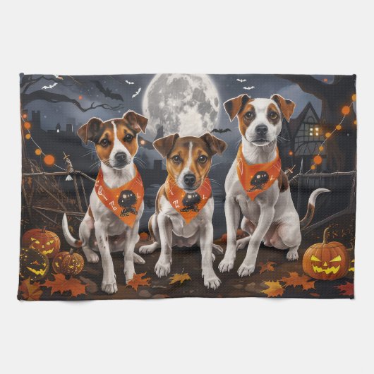 Linge De Cuisine Jack Russell Halloween Éffrayant (Horizontal)