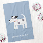 Linge De Cuisine Jack Russell Terrier Chien Personnalisé<br><div class="desc">Un chien Jack Russell Terrier mignon mais fougueux sur un arrière - plan bleu. Ces charmants petits chiots sont aussi connus sous le nom de Parson Russell Terriers. Le texte peut être supprimé ou modifié pour être personnalisé.</div>