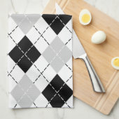 Linge De Cuisine Jacquard blanc et gris noir (Quart Plié)