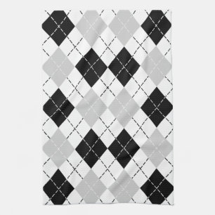 Linge De Cuisine Jacquard blanc et gris noir