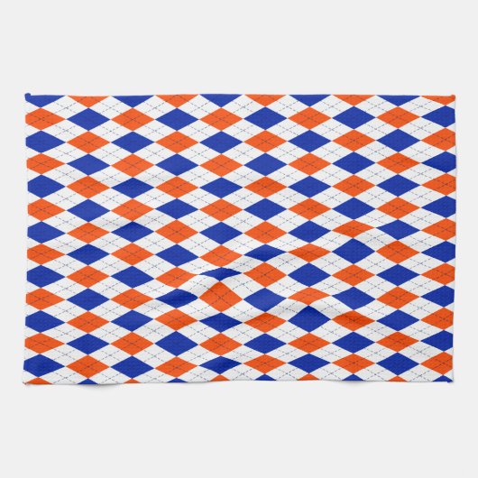 Linge De Cuisine Jacquard Preppy traditionnel en orange et bleu (Horizontal)