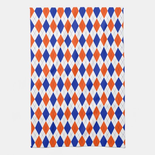 Linge De Cuisine Jacquard Preppy traditionnel en orange et bleu (Vertical)