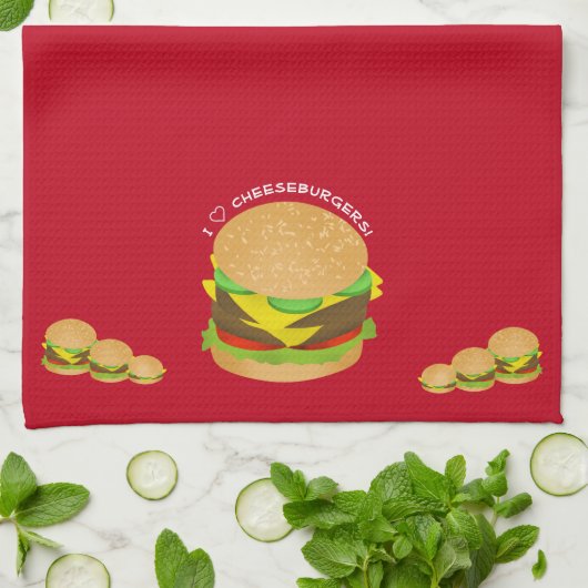 Linge De Cuisine J'adore les cheeseburgers (Plié)