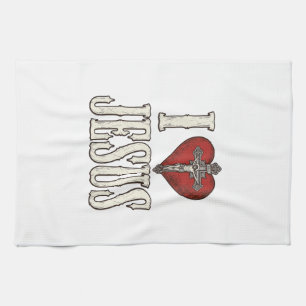 Linge De Cuisine J'aime Jésus Gravure Vintage Design de Chemise de 