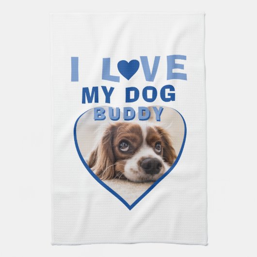 Linge De Cuisine J'aime mon chien Blue Heart Photo Nom de l'animal (Vertical)