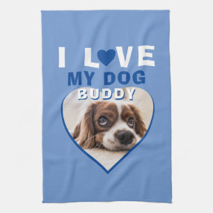 Linge De Cuisine J'aime mon chien Blue Heart Photo Nom de l'animal