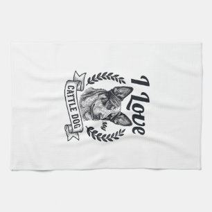 Linge De Cuisine J'aime mon chien de troupeau gravure vintage Desig