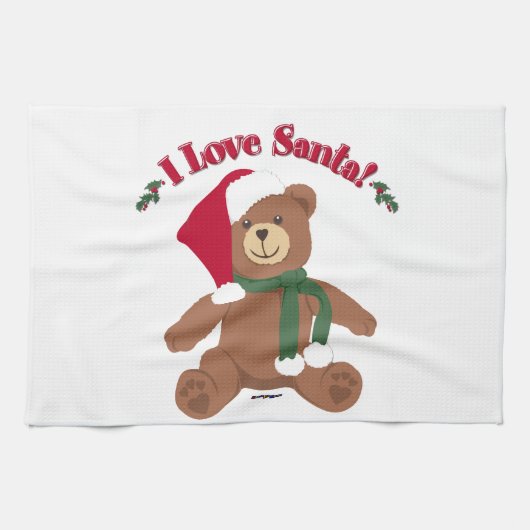 Linge De Cuisine J'Aime Père Noël ! Ours en peluche de Noël (Horizontal)