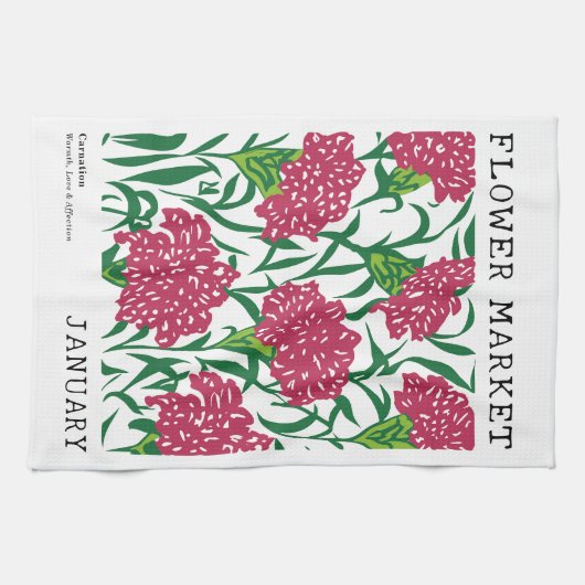 Linge De Cuisine Janvier Marché aux fleurs vert et rose (Horizontal)