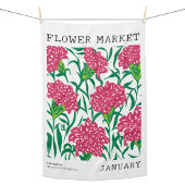Linge De Cuisine Janvier Marché aux fleurs vert et rose
