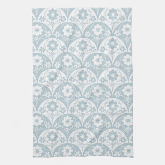 Linge De Cuisine Japanese Floral Pattern in Soft Blue and White (Vertical)
