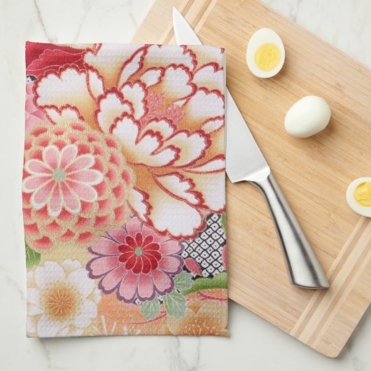 Linge De Cuisine Japonais KIMONO Textile, Fleur (Quart Plié)