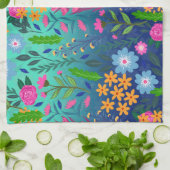 Linge De Cuisine Jardin à fleurs de couleur bleue (Plié)