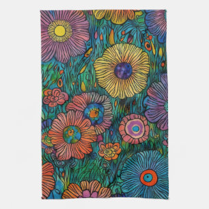 Linge De Cuisine Jardin à fleurs rétro coloré